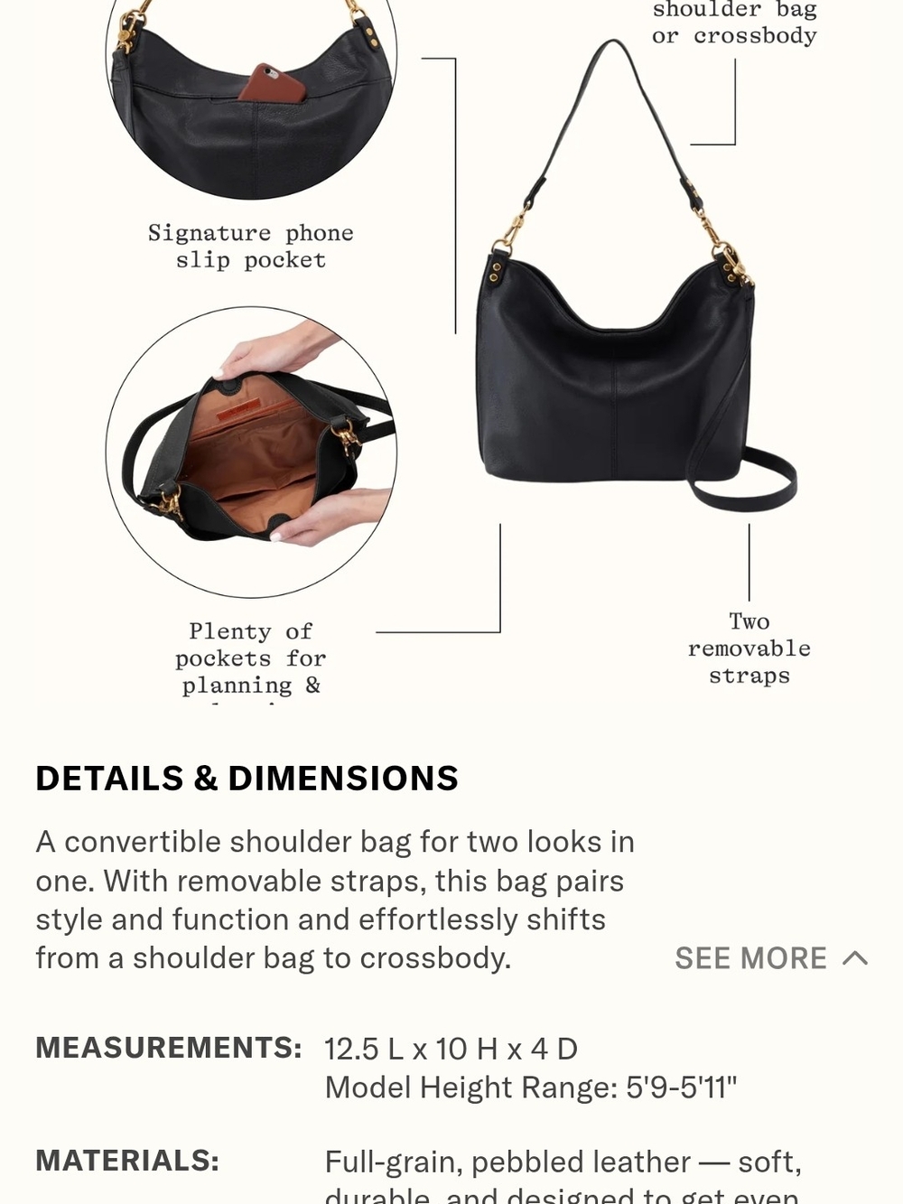 HOBO Peacock Pier Shoulder Crossbody Leather Bag with Gold Accents - Picture 7 of 7
